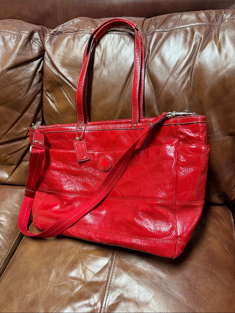 Coach Red Leather Tote with Removable Crossbody Strap